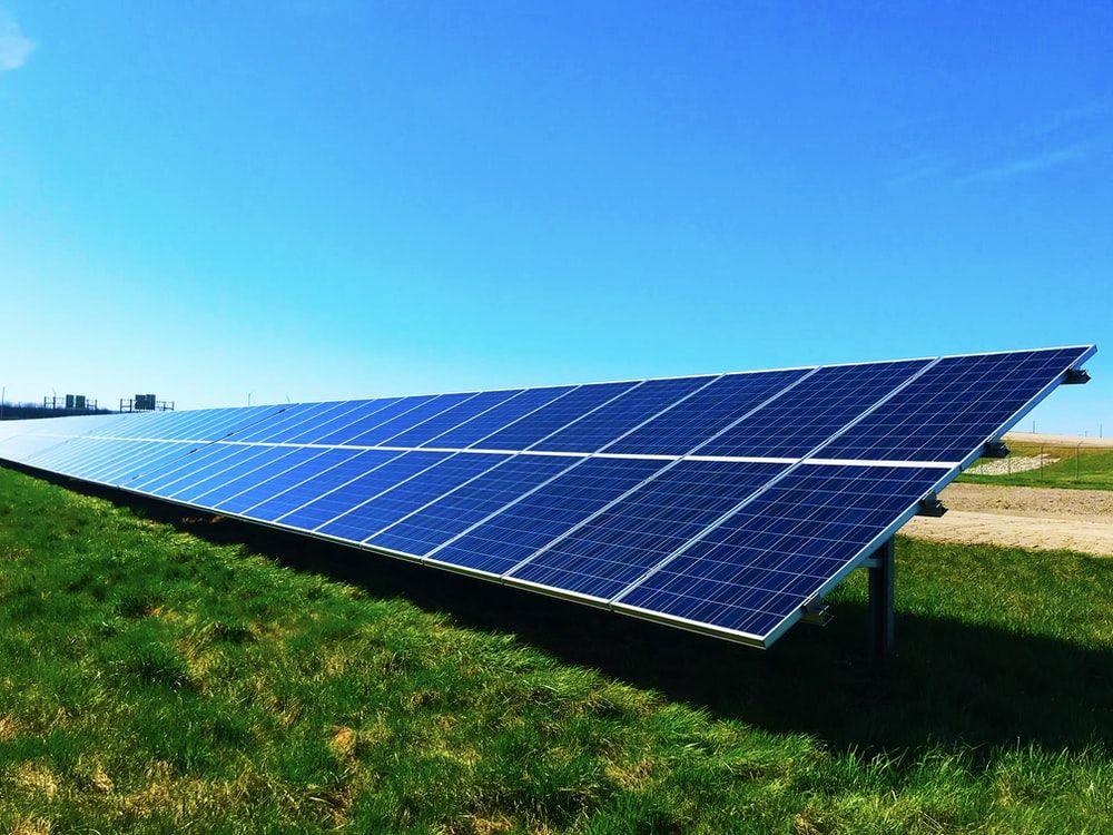 Ground-mount solar panels on grass
