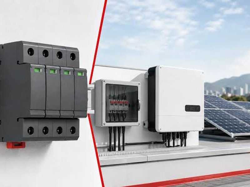 Solar DC cabling and combiner box connected to panels